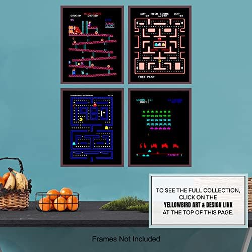 Classic Arcade Games Wall Art Prints - Arcade Decor - 8x10 Set for Man Cave, Den, Family Room, Bar, Bedroom - Gift for Gamers, Video Game, Pacman