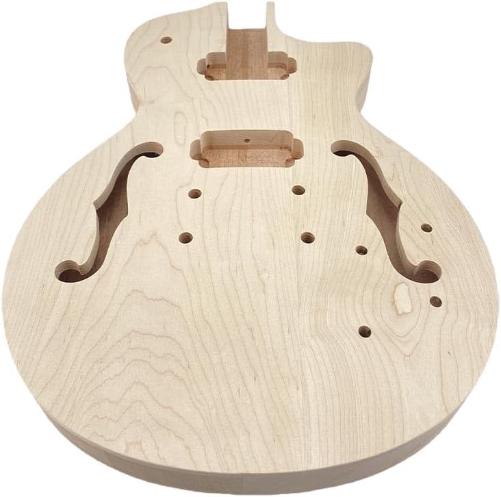 Yinfente Electric Guitar Body Mahogany +Maple Top Semi-Hollow Guitar Body Unfinished Set in Heel DIY Guitar Replacement
