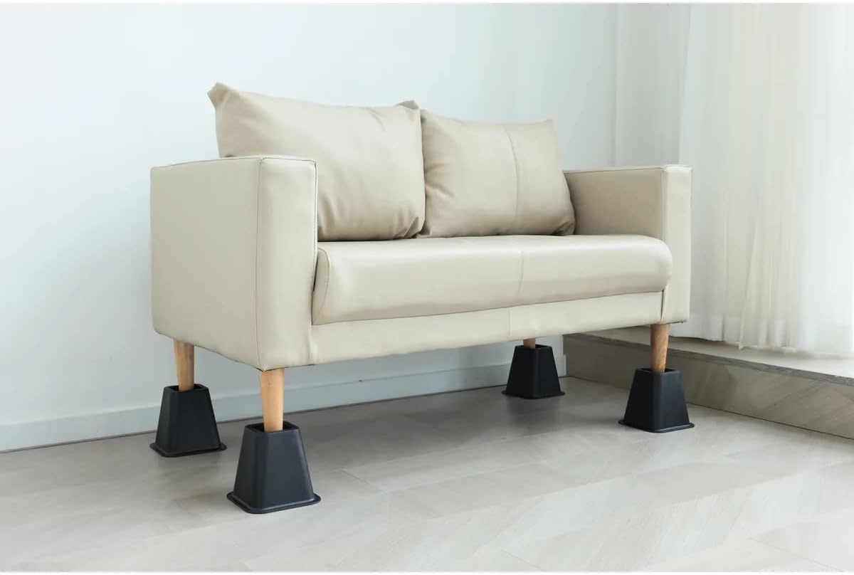 J&V TEXTILES Bed Furniture Risers - Elevation in 6 Inch Heavy Duty Risers for Sofa and Table - Supports up to 1,300 lbs - (Set of 4 Riser, Black)