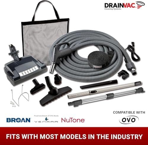 Broan NuTone by Drainvac 30FT Central Vacuum Hose for Electric Powerhead Brush – Crushproof Kink-Resistant Hose and 3-Position On/Off Switch –