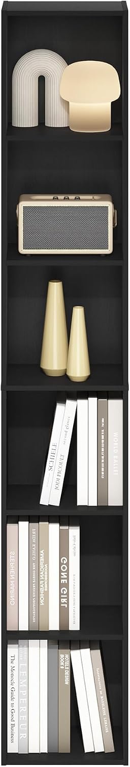 Furinno PASIR Book Shelf, 5-Tier Modern Bookshelf, Open Shelves Bookcase, 9 x 12 x 52, for Living Room, Bedroom, Home Office, Plain White