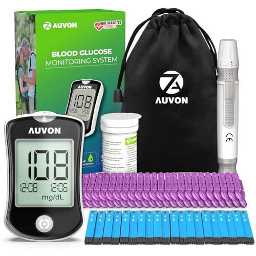 AUVON Blood Glucose Monitor Kit for Accurate Test, 50 Strips, No Coding
