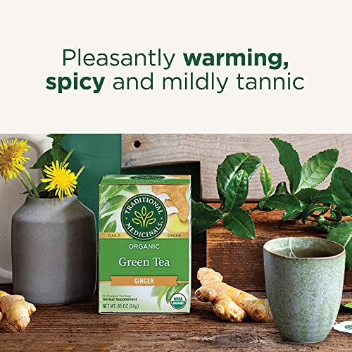 Traditional Medicinals Organic Green Tea Ginger, 16 Tea Bags | Promotes Healthy Digestion, Occasional Nausea & Indigestion Relief, Kosher, Non-GMO