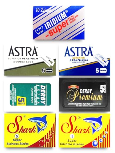 Astra-Derby-Wizamet- Shark 40 Quality Double Edge Razor Blades Sampler (7 different brands)