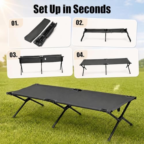 GYMAX Folding Camping Cot, Heavy Duty Portable Military Cot with Oxford Fabric