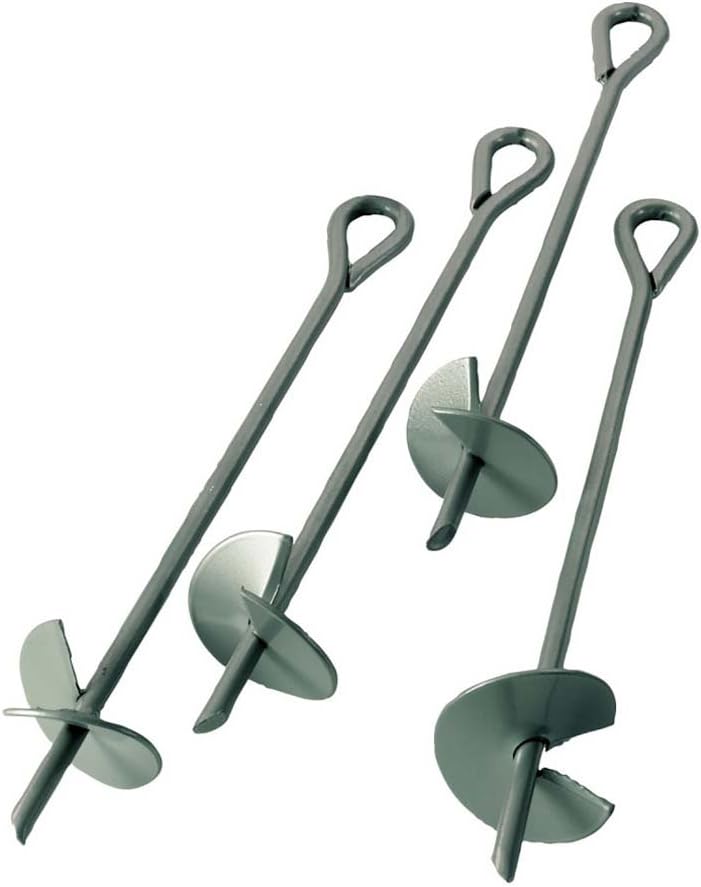 ShelterLogic ShelterAuger 4-Piece 30-Inch Reusable Heavy Duty Steel Earth Auger Anchor Kit with 4 Clamp-on Wire Tie-Downs for Anchoring Shelters, Canopies, and Instant Garages, Silver