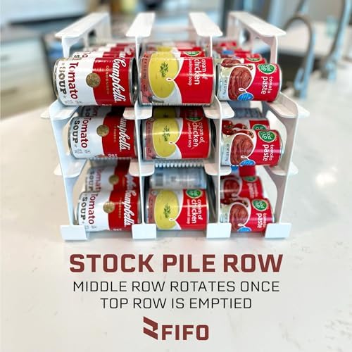 FIFO Countertop Mini Can Tracker Holds 30 Standard 10-24 Oz Can Sizes, White| Stackable & Adjustable Can Organizer for Pantry, USA Made, White