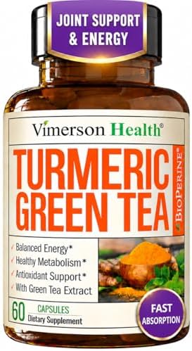 Turmeric Curcumin Supplement with Green Tea Extract (ECGC) & Vitamin C for Joint Health, Energy & Inflammation Balance - Organic Tumeric Curcumin with Black Pepper - Gluten-Free, Non-GMO - 60 Capsules