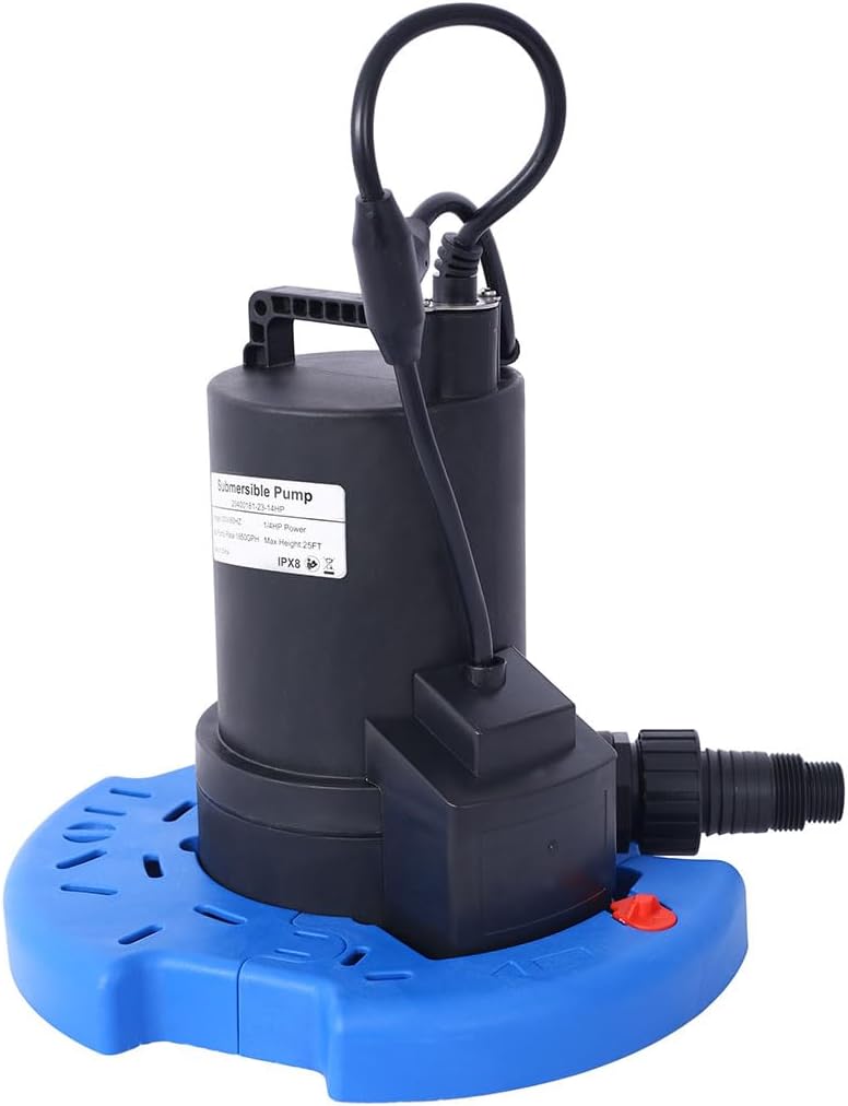 Pool Cover Pump, 1/4 HP 1850GPH Automatic Submersible Water Pump, 120V Swimming Pool Drain Pump with Auto On/Off Sensor