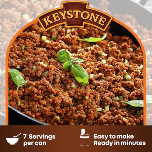 Keystone Meats All Natural Heat and Serve Ground Beef 14 oz – Fully Cooked Canned Meat – Ready to Eat – 5-Year Shelf Life – Pantry Staple for Everyday Meals, Emergency Survival Canned Food – Made in USA – Pack of 3