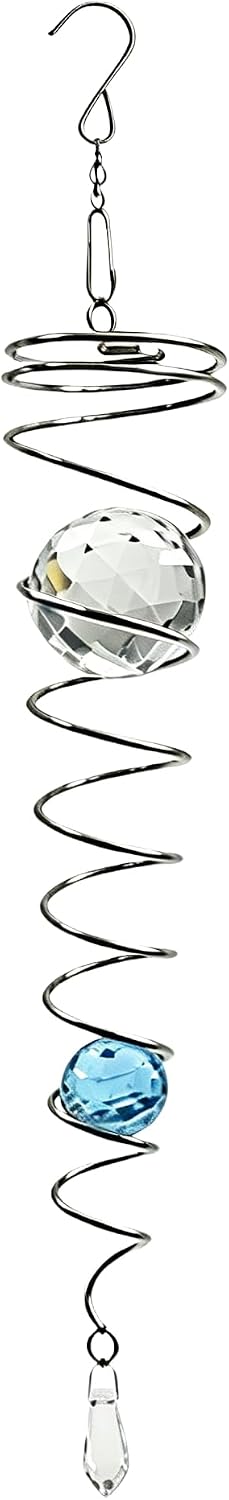 Gazing Ball Spiral Tail Wind Spinner Stabilizer，Stress Ball Indoor Outdoor Decoration Stainless Steel Glass Ball with Hanging Swivel Hook 13"