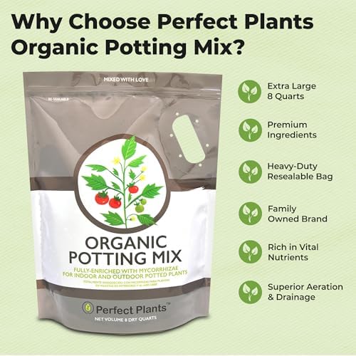 Perfect Plants Organic Potting Soil, 8 qt, Indoor Outdoor Mix for Veggies | Coconut coir, peat and perlite with mycorrhizae and worm castings
