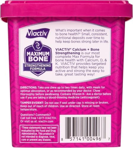 Viactiv Calcium + Vitamin D Supplement Soft Chews for Women & Men - Chewable Calcium for Bone Health Support, 650 mg per Serving, Vitamin D & K for High Absorption - 60 Count, Caramel