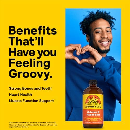 NATURE'S LIFE Liquid Calcium Magnesium Supplement with Vitamin D 3 - Bone Health, Muscle, Heart Health and Immune Support - Natural Orange Flavor