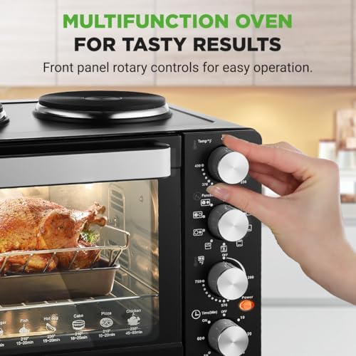 NutriChef 30 Quart Kitchen Convection Oven & 2 Burner Cooker - 1500 Watt Oven - 7 Cook Functions Rotisserie, Cook, Bake