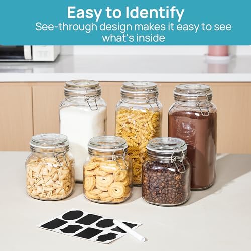 Vtopmart 78oz Glass Food Storage Jars with Airtight Clamp Lids, 3 Pack