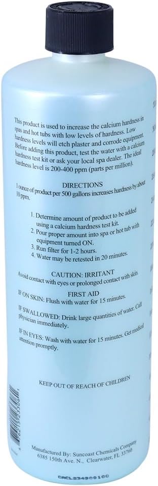 SpaChoice 1-Quart Premium Liquid Calcium Hardness Increaser Hot Tub | Rapidly Increases Calcium Hardness, Concentrated Calcium Chloride, 1 oz per 500 gallons raises hardness 10 ppm, Made in USA