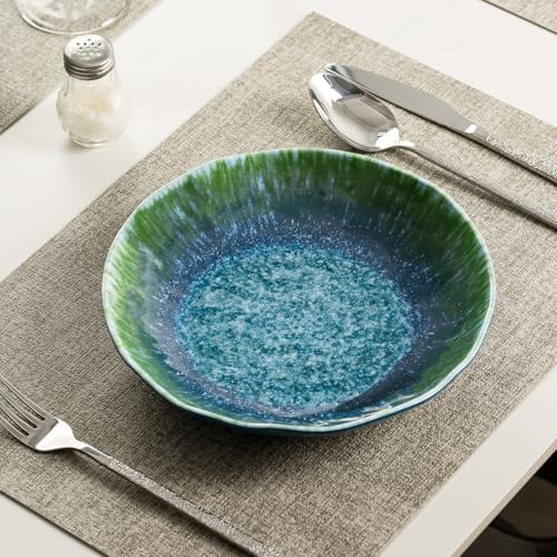 Melamine Pasta Bowls Large Salad Bowls Set 9 inch Sets of 6 pcs Soup Bowls Wide Shallow Flat Turquoise Teal Round Dinnerware Tableware Dishwasher