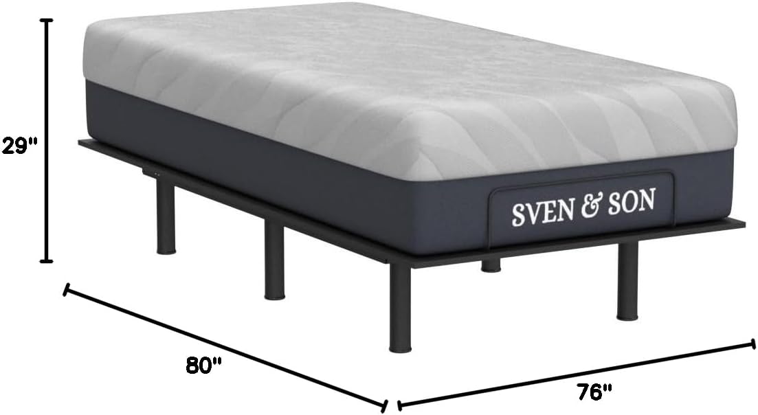 Sven and Son Essential Adjustable Bed Base (Frame) + 12 inch Memory Foam Matt (Medium), Easy Assembly, Head and Foot Lift, Memory Positions