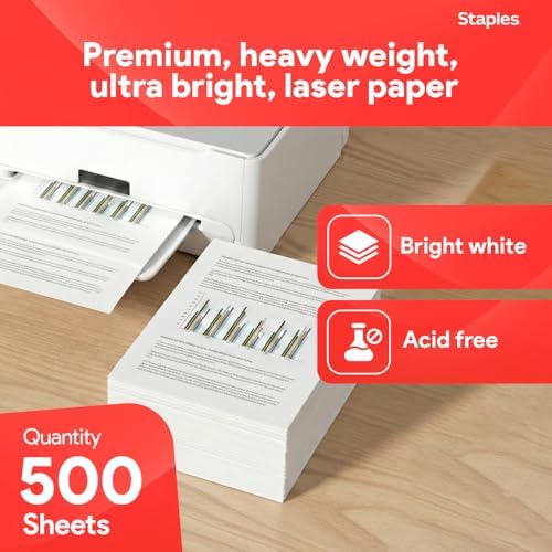 Staples Laser Paper, 8.5x11 Inch, 32 lb., 98 Brightness, 500/Ream