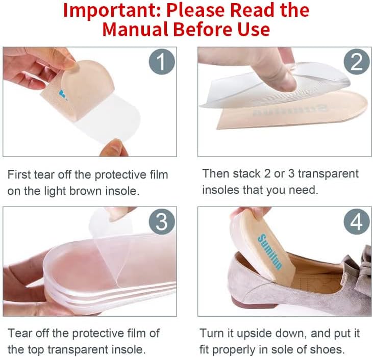 Sumifun Heel Lift, 4-Layer 1 Inch Gel Shoe Lifts for Women Uneven Legs, Adjustable Orthopedic Heel Lifts for Heel Pain and Leg Length Discrepancy