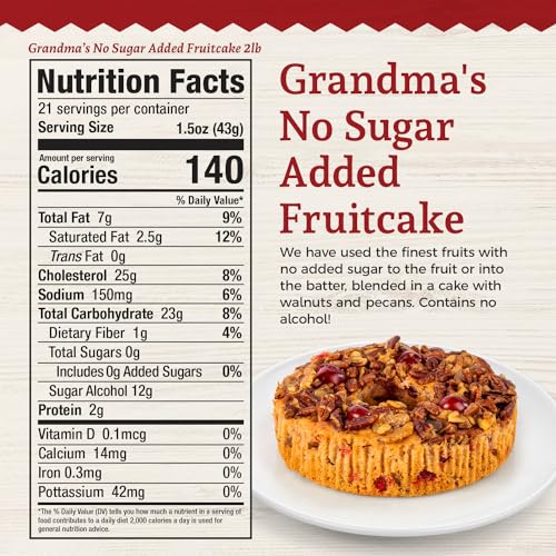 Beatrice Bakery Co. No Sugar Added Fruit Cake, Grandma's Baked Fresh Delicious Dessert Fruit Cake with No Added Sugar, Est. 1917 (24 oz Box)