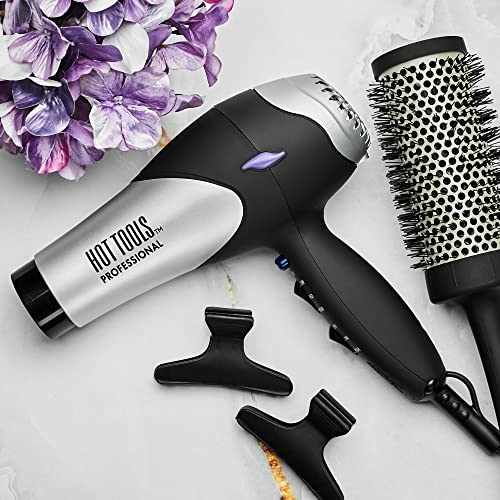 Hot Tools Pro Artist Turbo Styling Hair Dryer | Lightweight and Quiet, Silver/Black, 1 Count (Pack of 1) | Lightweight, Quiet