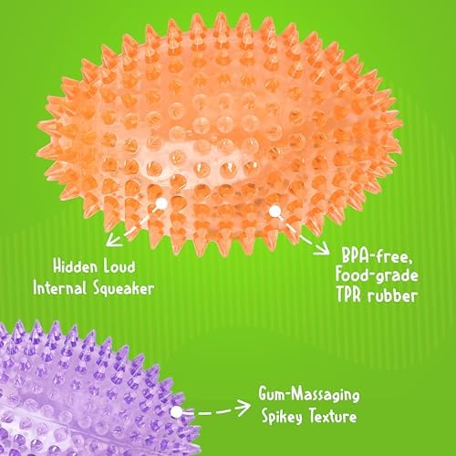 Gnawsome™ 4.5” Spiky Squeaker Football Dog Toy - Large, Cleans Teeth and Promotes Good Dental and Gum Health for Your Pet, Colors Will Vary