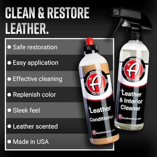 Adam's Polishes Leather Care Kit - Leather Cleaner & Conditioner Car Cleaning Supplies | UV Protection for Interior Accessories Steering Wheel Seat