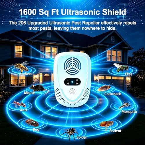 2026 Upgraded Ultrasonic Pest & Insect Repeller Indoor Ultrasonic Repellent | for Mice, Roach, Ant, Rodent, Mouse, Mosquito, Spider, Bugs
