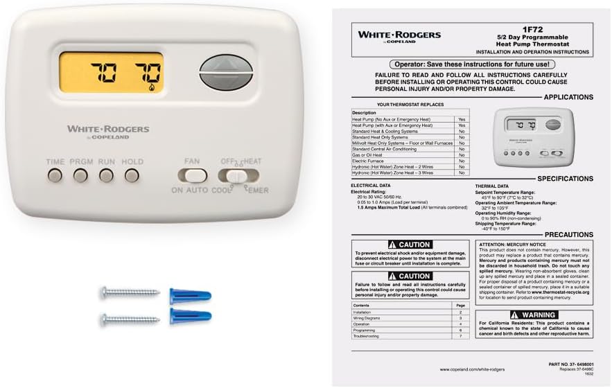 White-Rodgers 70 Series 5-2 Day Digital Programmable Thermostat, 1F72-151
