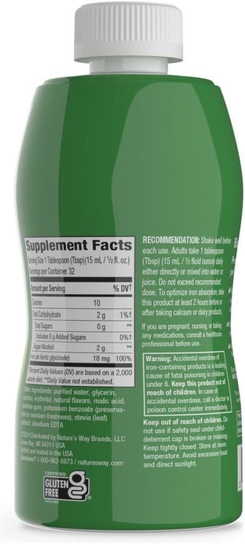 Nature’s Way Liquid Iron Supplement, 18 mg per Serving, Berry, 16 Fl Oz | Gentle Glycinate Iron, Fast-Absorbing Liquid, Iron for Red Blood Cell Support and Energy Metabolism*, No Sugar Added
