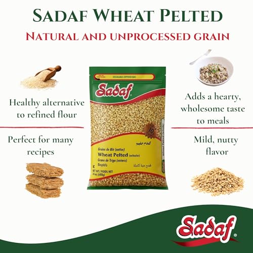 Sadaf Wheat Pelted - Wheat Berries for Cooking and Food Flavoring - Vegan Recipes - Trigo en Grano - Middle Eastern Cuisine - Kosher - 24 oz Resealable Bag