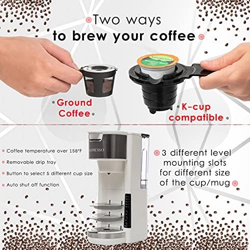 Mixpresso Black Single Serve Coffee Brewer K-Cup Pods Compatible & Ground, 30 oz Compact Coffee Maker Single Serve With 5 Brew Sizes Up To 14 Oz