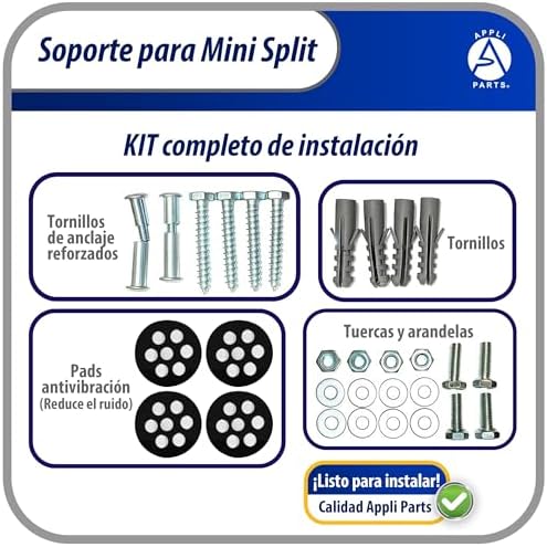 Appli Parts APAB-3160 Mini Split Wall Mounting Bracket, Heavy Duty Outdoor Support Up to 352 lbs. Fit 5000 to 36000 BTU Units, Includes Level Cross Bar, Anti Vibration Pads and Full Installation Kit