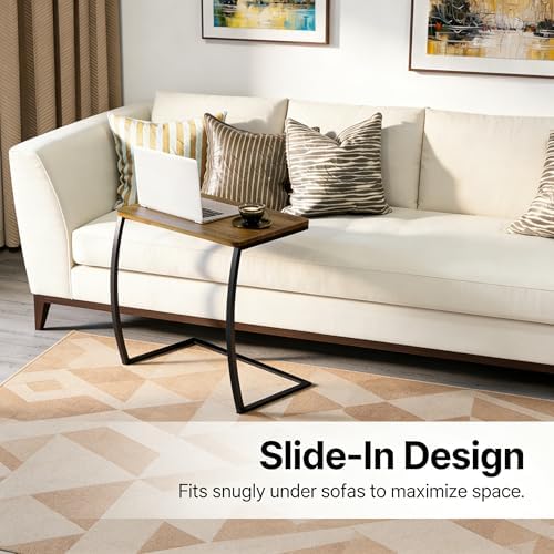 SRIWATANA Walnut C Shaped Side Table, Vintage End Table for Sofa Couch Bed