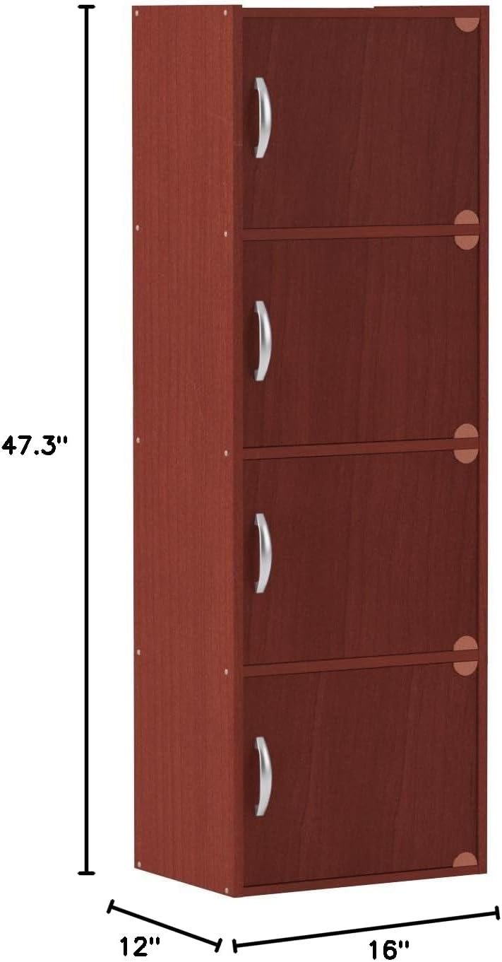 HODEDAH IMPORT 4-Shelf Bookcase Cabinet, Black