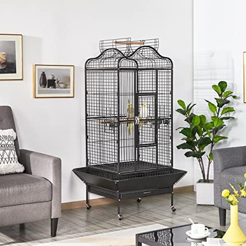 Yaheetech 63'' Bird Cage with Stand Wrought Iron Rolling Open Play Top Large Bird Cage for Mini Macaw African Grey Amazon Parrot