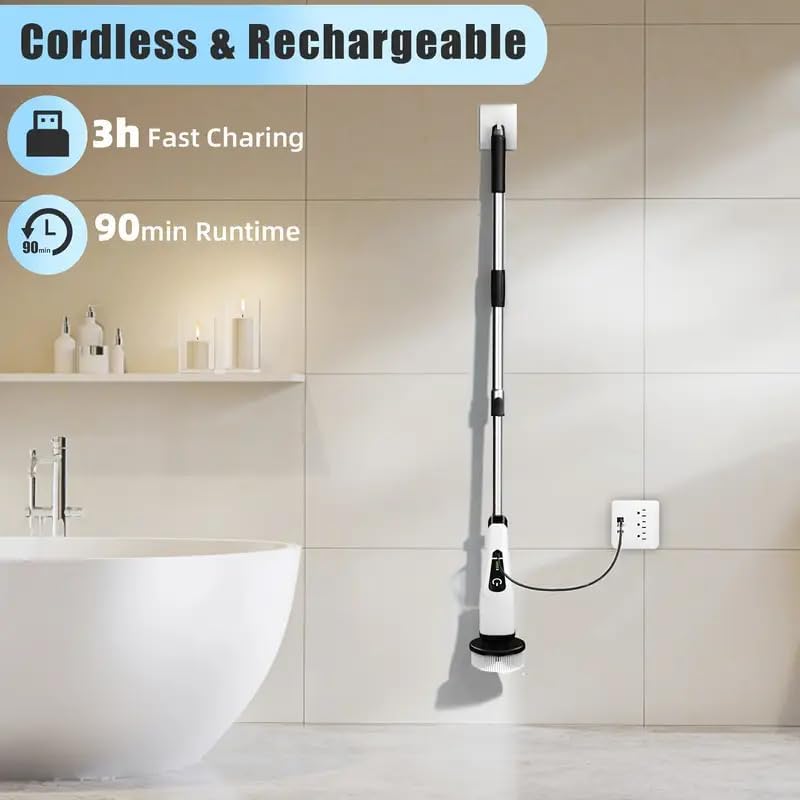 Electric Spin Scrubber, Cordless Cleaning Brush, Shower Cleaning Brush with 8 Replaceable Brush Heads