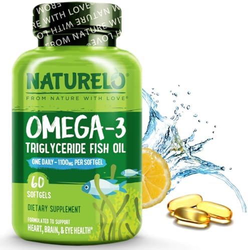 NATURELO Burpless Omega 3 Fish Oil Supplement, 1100mg, 60 Softgels | Triglyceride omega-3, omega 3 DHA EPA, liquid fish oil, 2 months supply