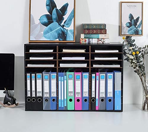 TQVAI Wood Literature Organizer, 27 Slots Hold 13500 Sheets A4 Papers, Wooden Desk File Paper Storage Organizer with Adjustable Shelves