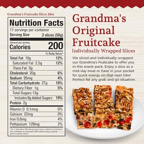Beatrice Bakery Co Grandma's Original Individually Wrapped Fruit Cake Slices, Real Fruit and Nuts Freshly Made, Grandma's Original Brandy