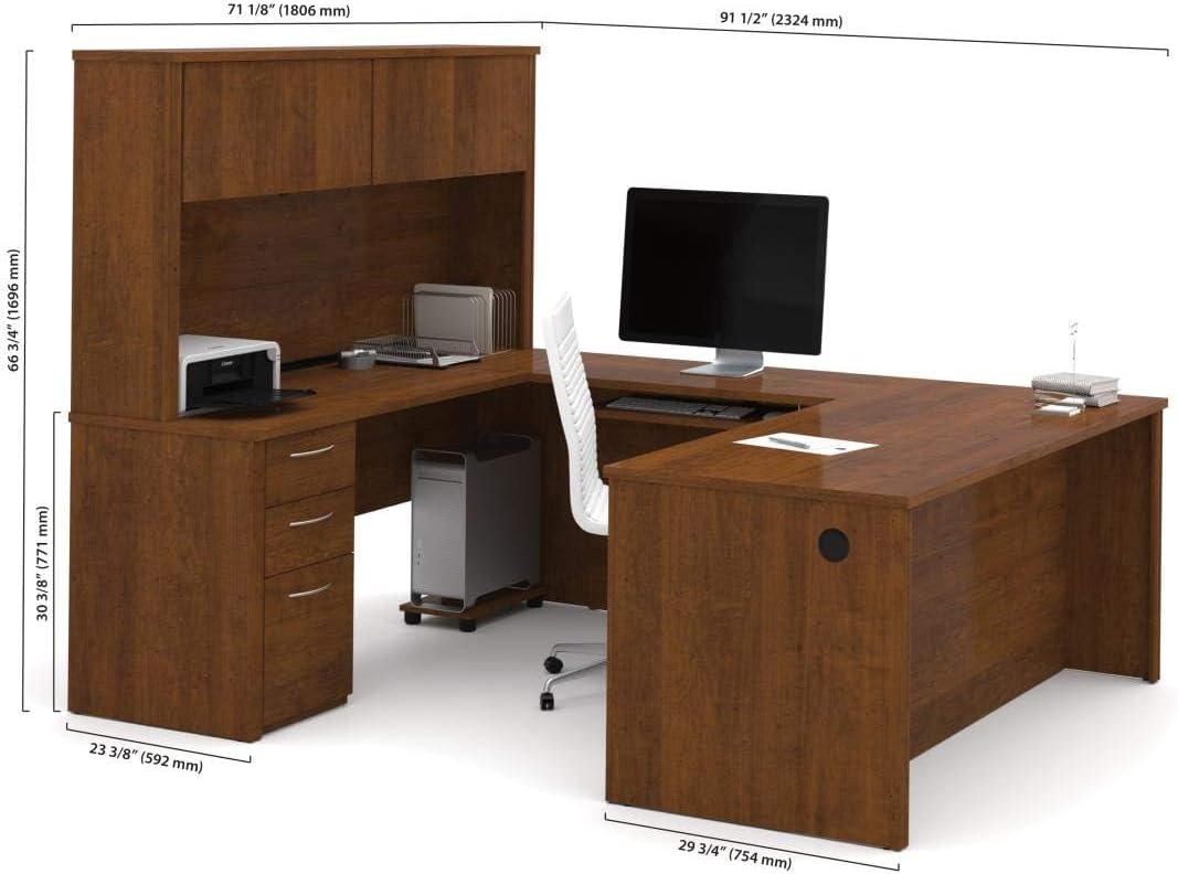 Pemberly Row 71" U-Shaped Computer Desk with Hutch, Dark Chocolate Finish, Melamine and High-Density Particle Board, Reversible Design