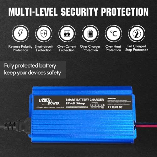 ULTRAPOWER 24V 5A Battery Charger, Universal Battery Charger Maintainer with 4LEDs Indicator, XLR Connector for Cars, Trucks, RVs, ATVs, UTVs