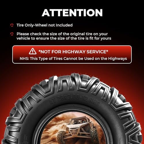 ATV/UTV Tires 26x9-12, 6-Ply Tubeless Tire, Set of 2 | 2pcs 26x9x12 ATV Tires, 6 PR