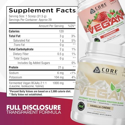 Core Nutritionals Vegan Plant Protein, Chocolate Brownie, 2 lb
