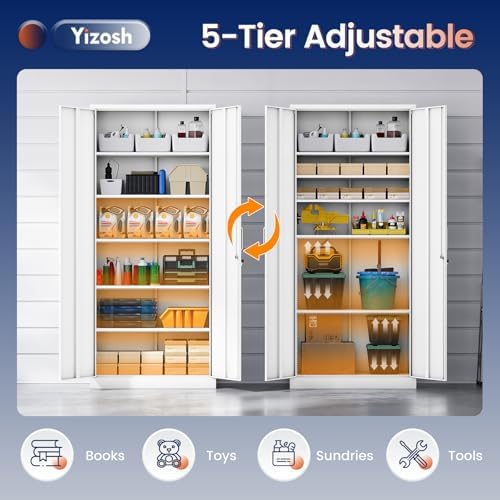 Metal Garage Storage Cabinet with 2 Doors and 5 Adjustable Shelves - 71" Steel Lockable File Cabinet, Locking Tool Cabinets for Office, Home, Garage