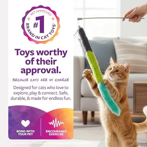 SmartyKat Frisky Flyer Feather Wand Cat Toy, Extendable Up to 24" - Blue, One Size