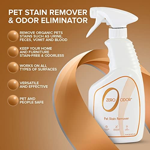 Zero Odor - Pet Stain Remover & Odor Eliminator - Permanently Remove Stain & Odor with Patented Technology Best for Carpet, Furniture, Floors