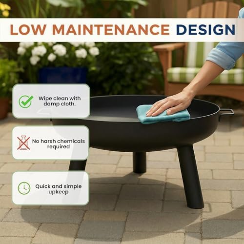 Pure Garden Outdoor Fire Pit, Black, 27.5-Inch
